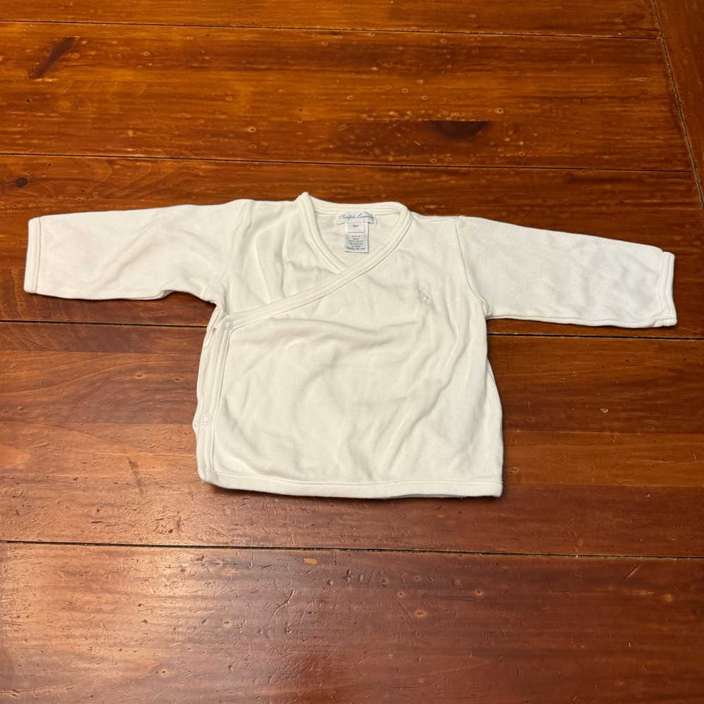 Ralph Lauren Baby Size 9 Months White Long Sleeve Cotton Snap Top